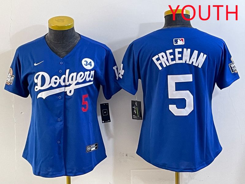 Youth Los Angeles Dodgers #5 Freeman Blue Game 2025 Nike MLB Jersey style 1